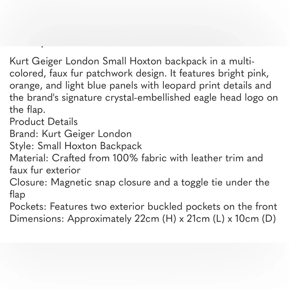 🩷🧡KURT GEIGER LONDON SMALL HOXTON MULTICOLOR🐆FUR BACKPACK🎒🩵🤎 - Picture 6 of 10